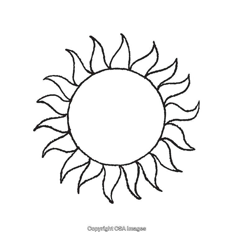 Black and White Line Art Illustration of a Radiant Sun