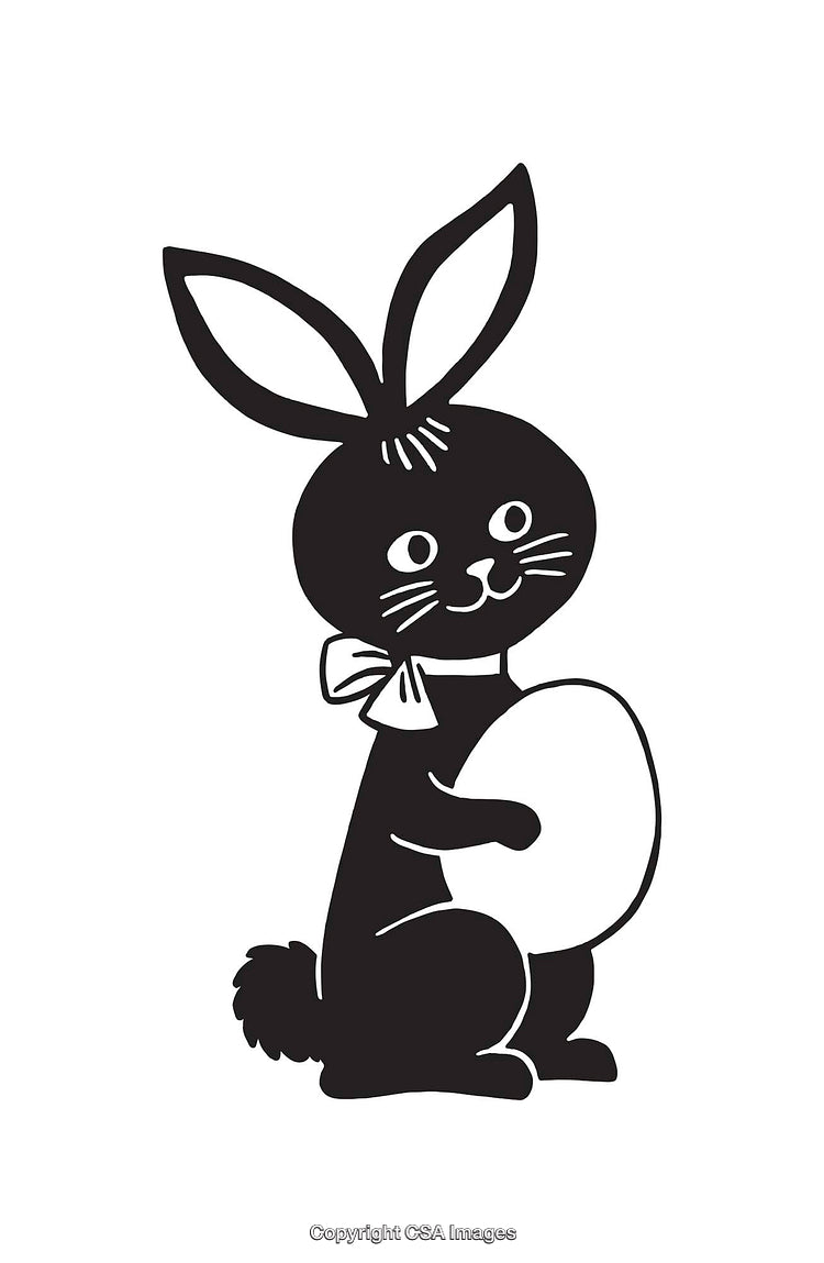 Black and White Illustration of a Rabbit Holding an Egg
