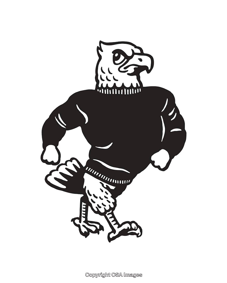 Strong Eagle Character in Black and White Line Art Illustration