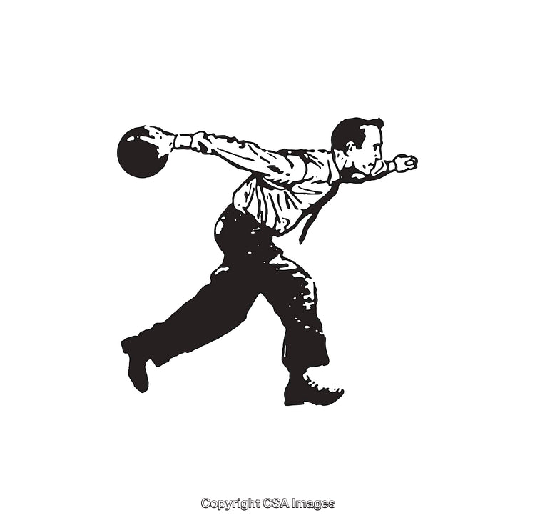 Stylized Black and White Illustration of a Person Bowling