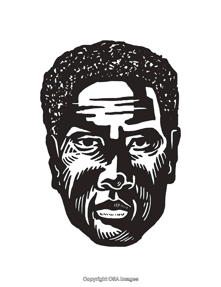 Black and White Line Art Illustration of a Male Portrait Sculpture