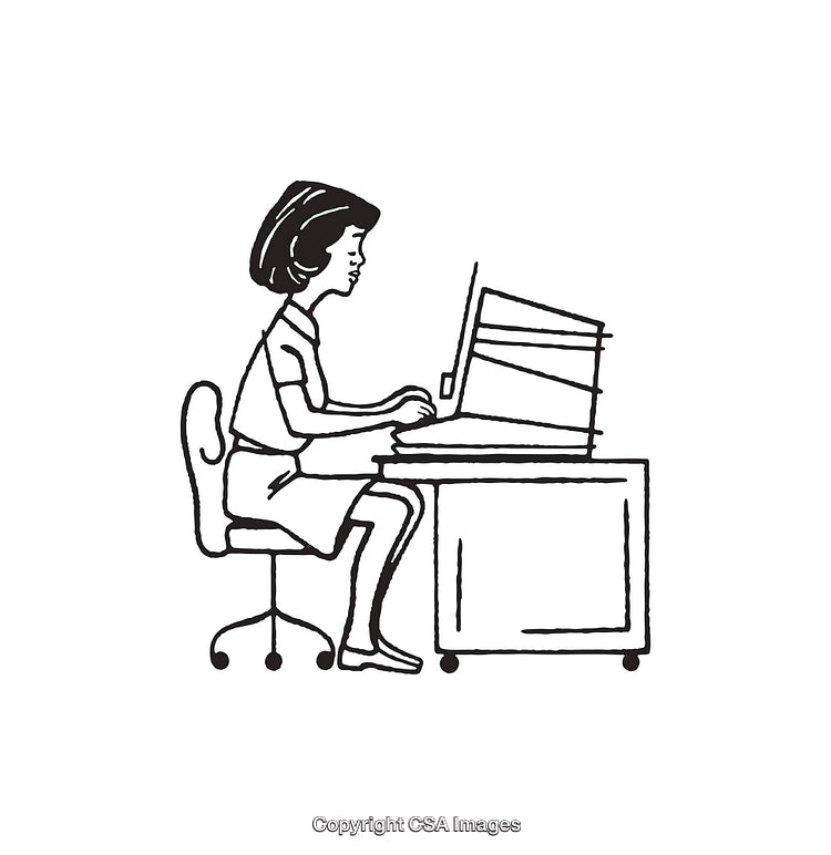 Black and White Line Art of a Person Working at a Desk