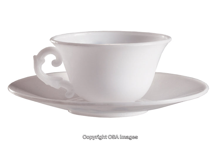 Elegant White Plastic Teacup and Saucer in Minimalist Style