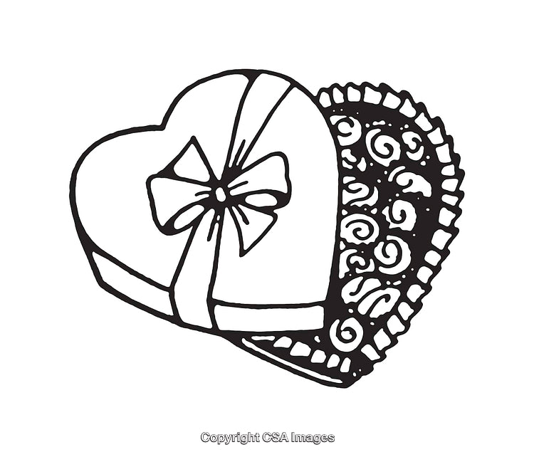 Heart Gift Box Illustration with Swirl Design in Line Art Style