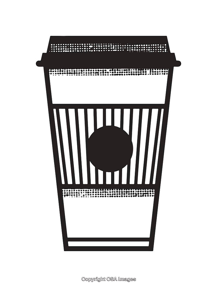 Stylized Black and White Coffee Cup Line Art Illustration