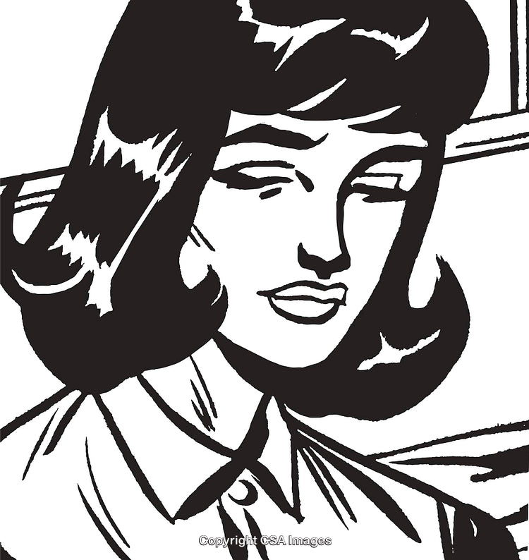 Stylized Retro Portrait of a Woman In Black and White Art Style