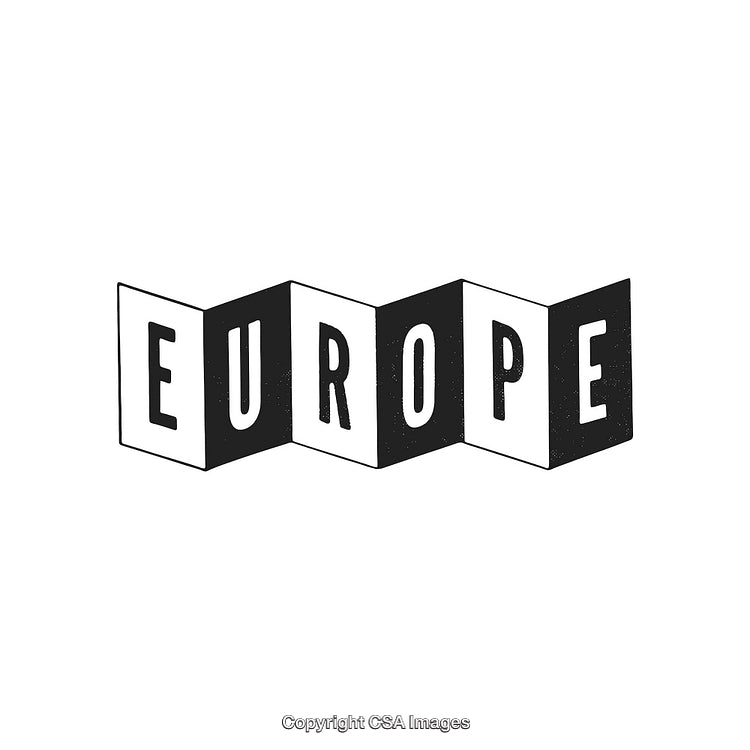 Creative Black and White 'Europe' Graphic Styled in Modern Folded Font Design