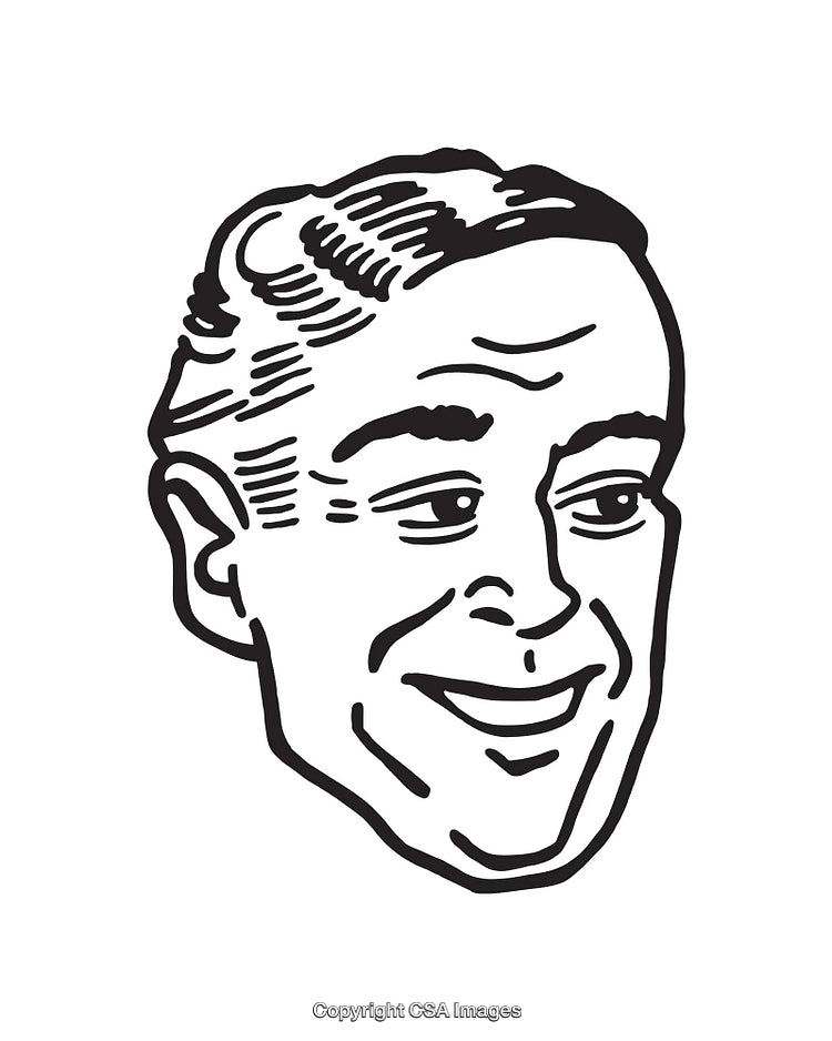 Vintage Black And White Illustration of a Smiling Man's Face