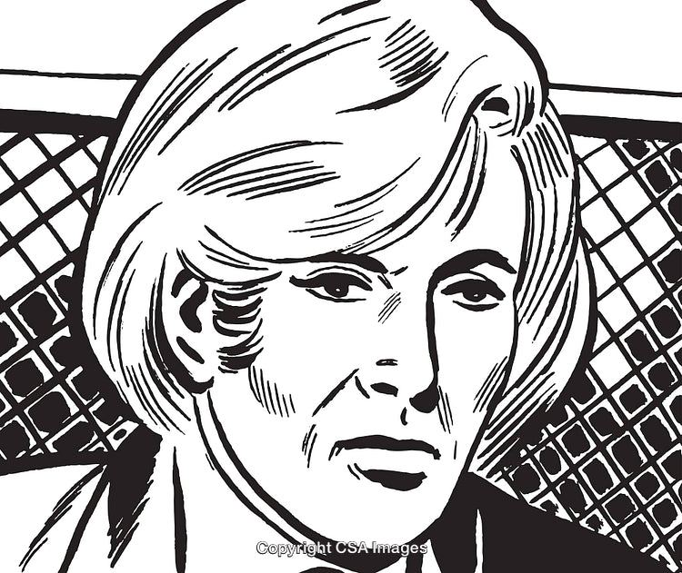 Black and White Illustration of a Thoughtful Person with a Geometric Background