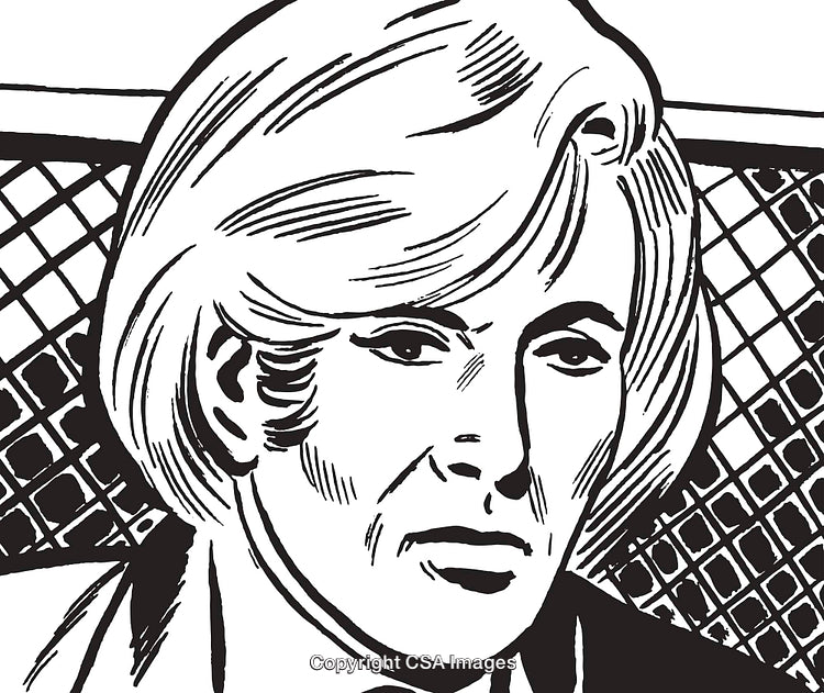 Black and White Illustration of a Thoughtful Person with a Geometric Background