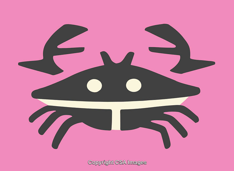 Flat Style Crab Illustration on Pink Background in Minimalist Style
