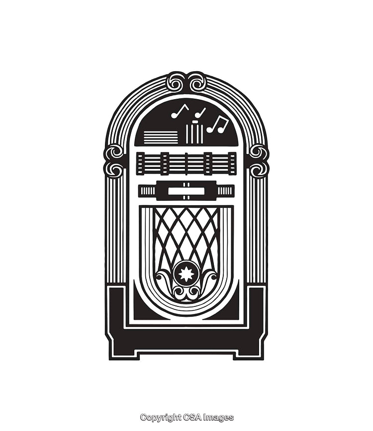 Retro Black And White Line Art Jukebox Illustration
