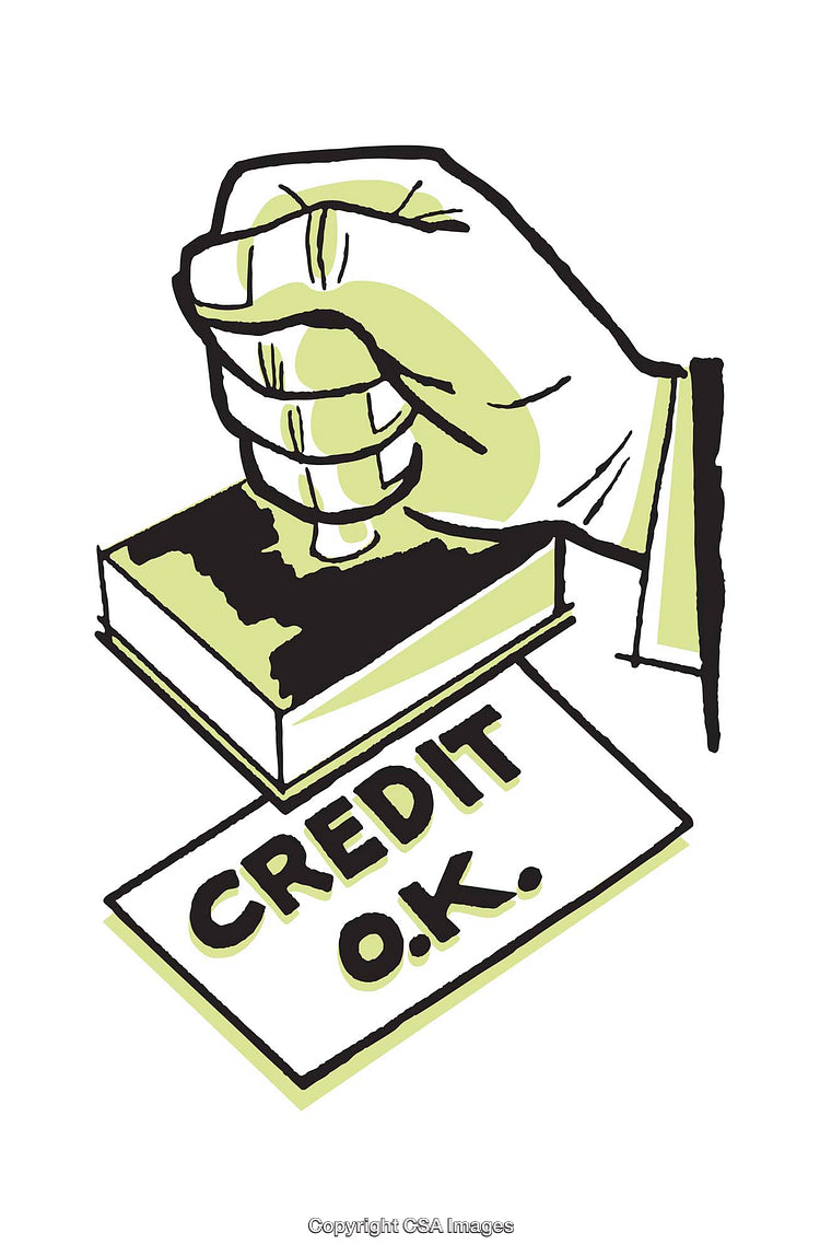 Illustration of Credit Approval with A Hand and Stamp