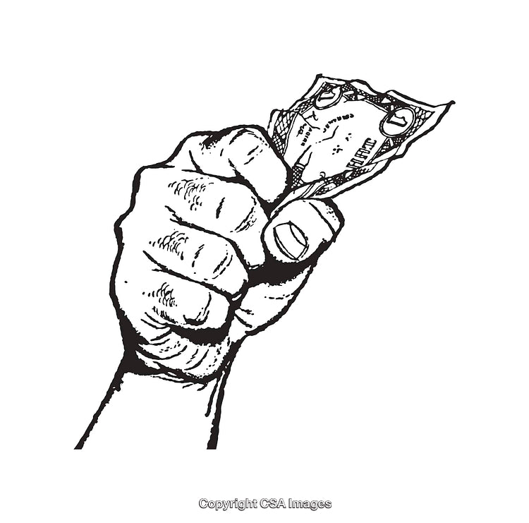 Black and White Line Art of a Hand Clutching Money