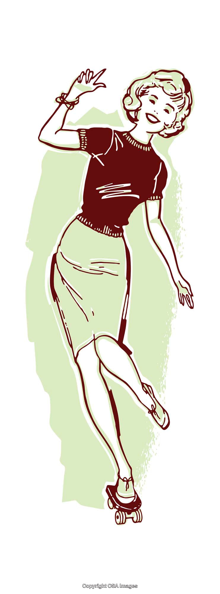 Vintage Style Illustration of a Woman Roller Skating Gracefully