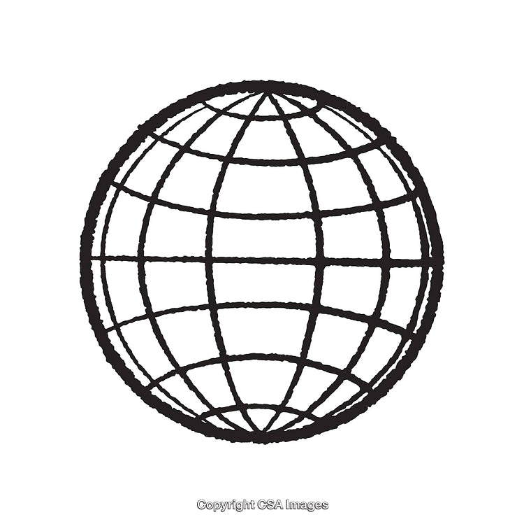 Black and White Line Art Illustration of a Globe in Grid Design