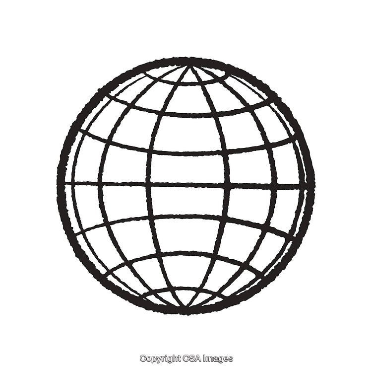 Black and White Line Art Illustration of a Globe in Grid Design
