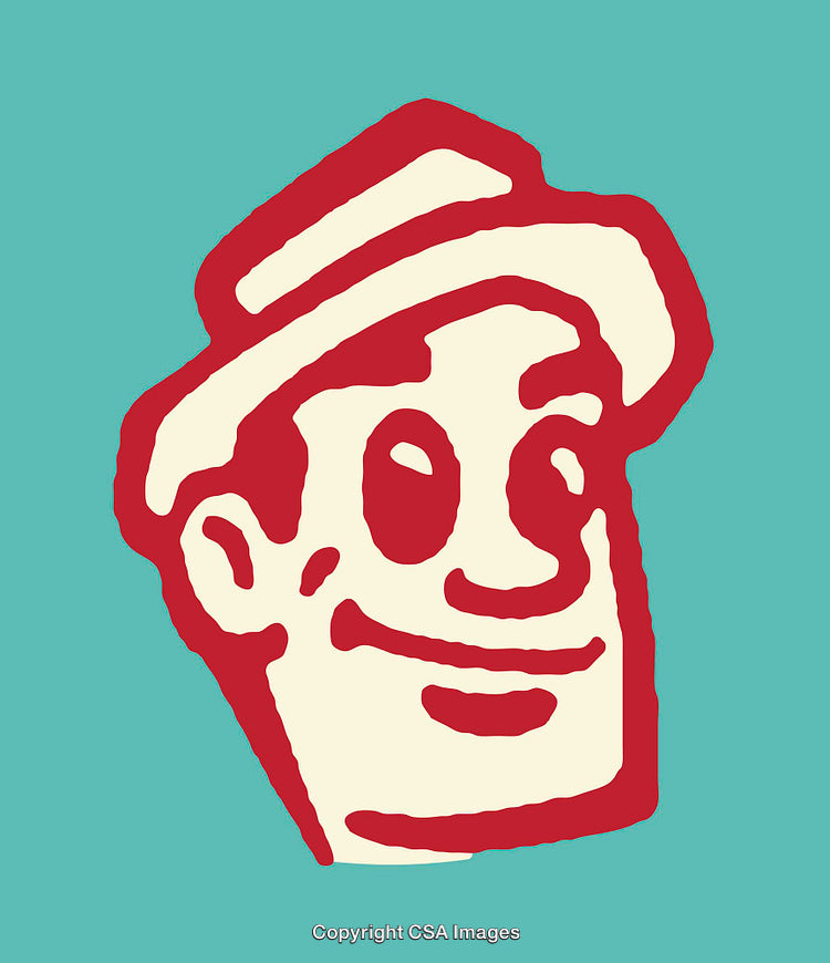 Stylized Red Outline Cartoon Face Illustration on a Blue Background