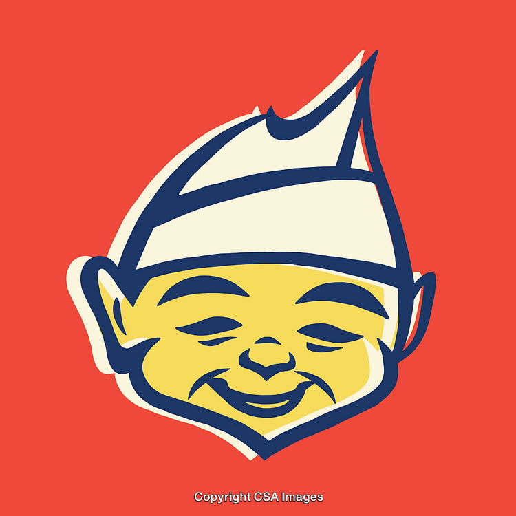 Whimsical Smiling Cartoon Character Illustration on Red Background