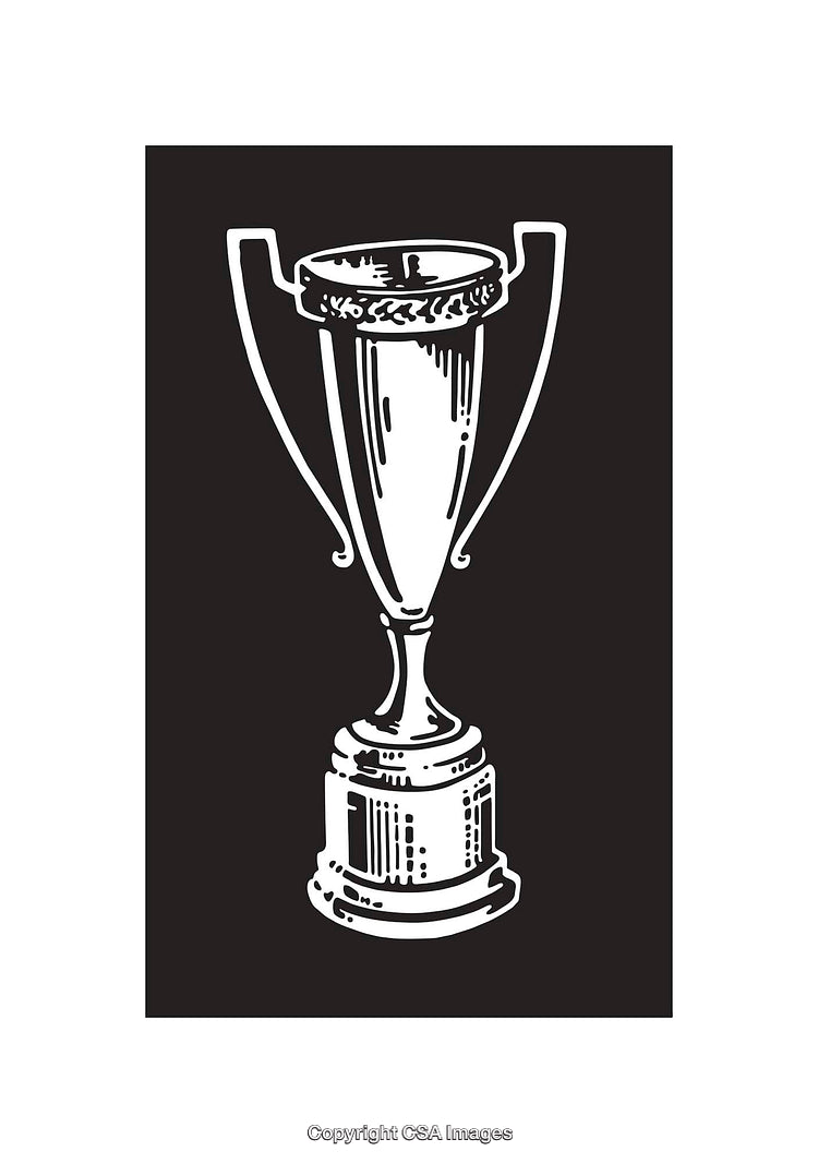 Black and White Line Art of a Trophy with Intricate Details