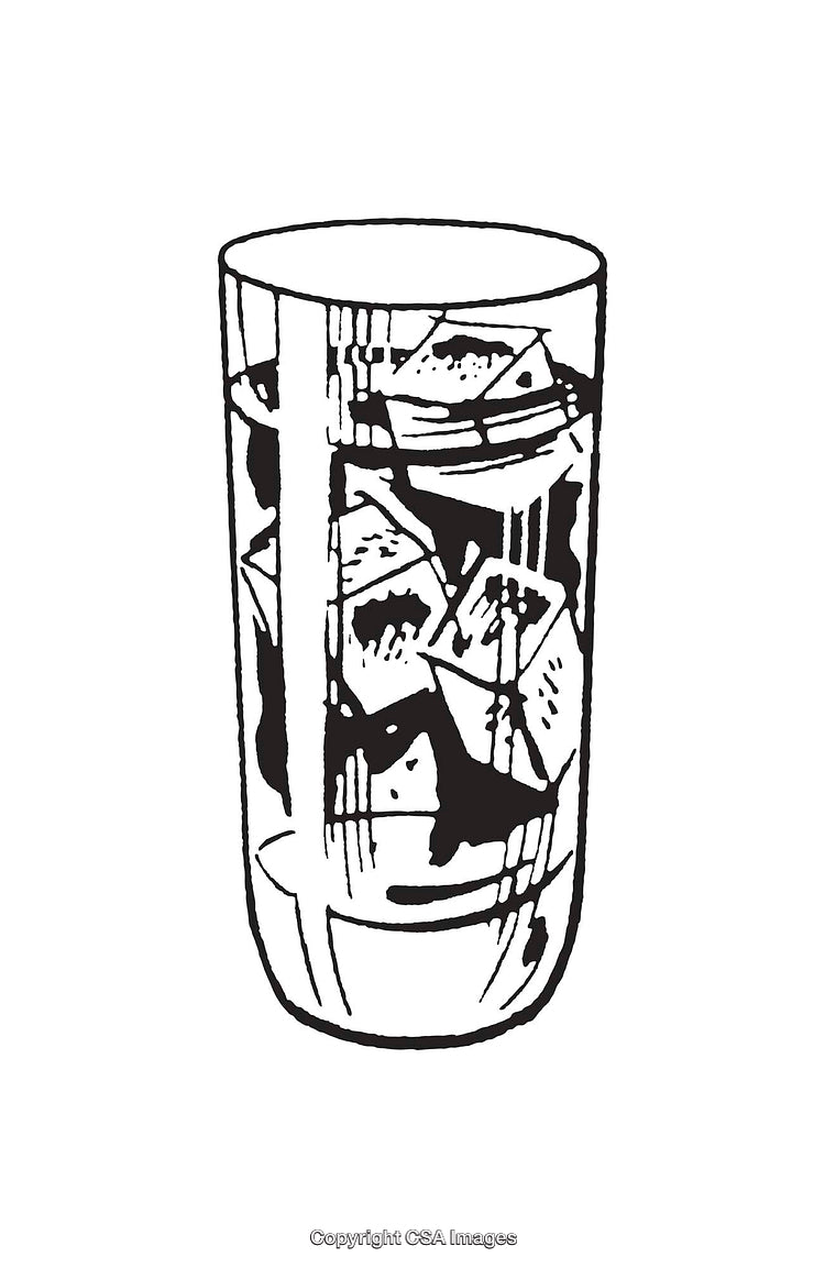 Black and White Line Art of a Glass with Ice Cubes