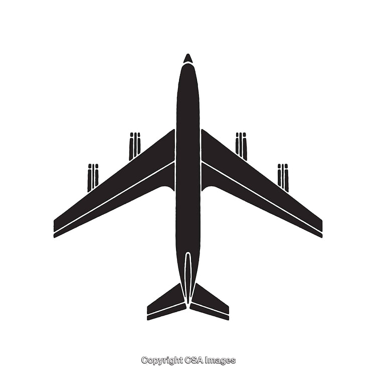 Black and White Line Art Illustration of an Airplane Viewed From Above