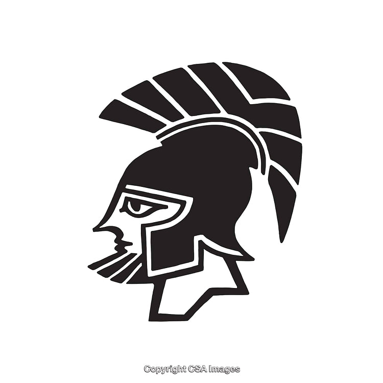 Black and White Illustration of a Spartan Warrior Helmet Side View