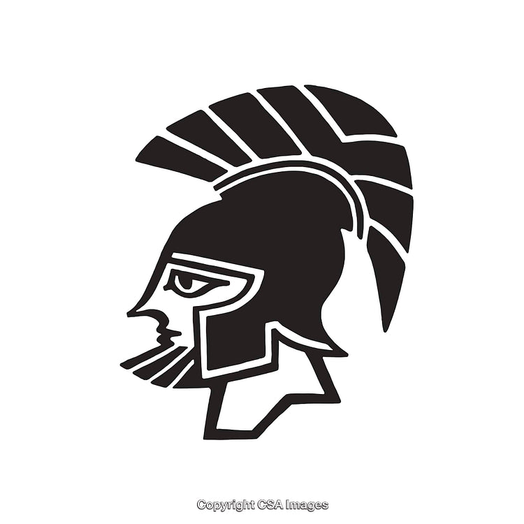Black and White Illustration of a Spartan Warrior Helmet Side View