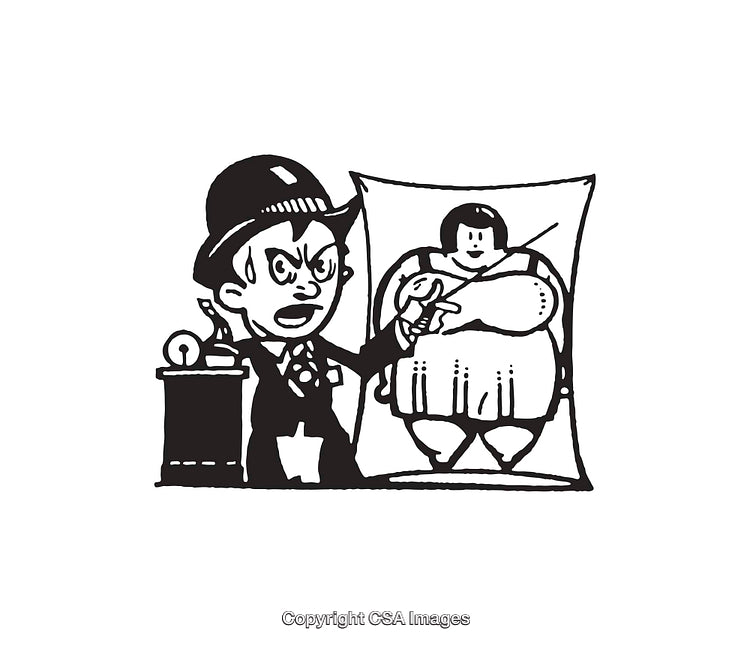 Black and White Illustration of a Presenter Explaining Concepts