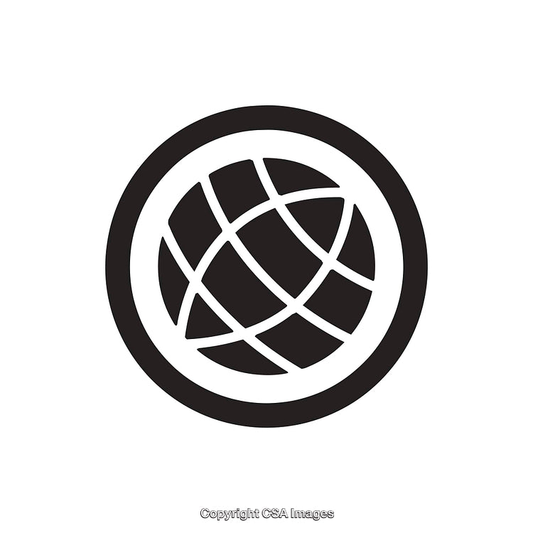 Simple Black and White Globe Icon Representing Connectivity and Globalization