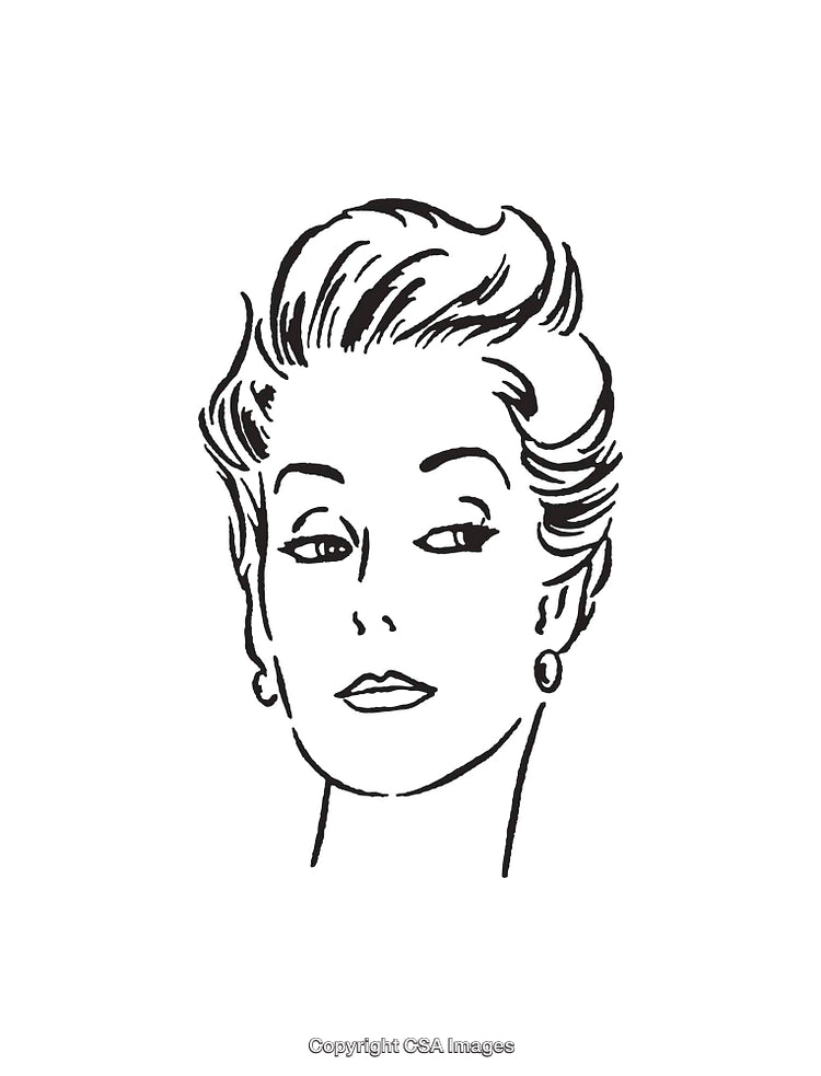 Illustration of a Woman's Portrait in Black and White Line Art