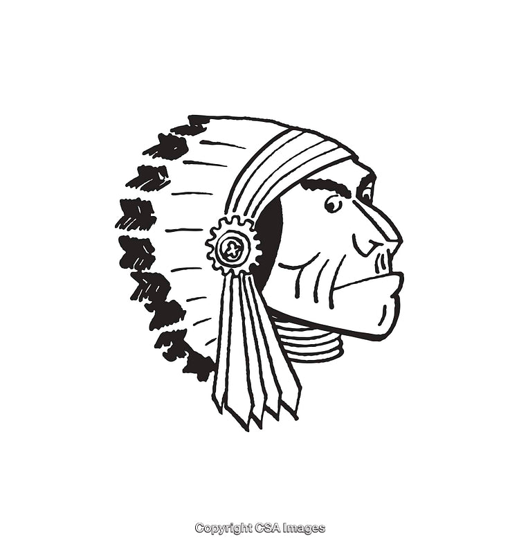 Hand-Drawn Line Art of Tribal Figure with Feathered Headgear