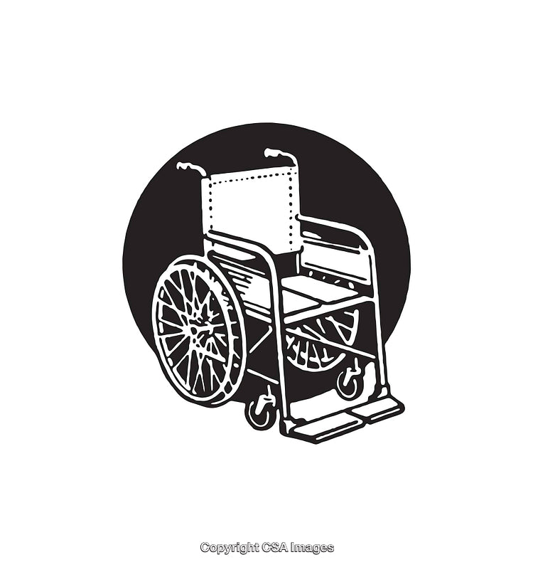 Black and White Line Art Illustration of a Wheelchair