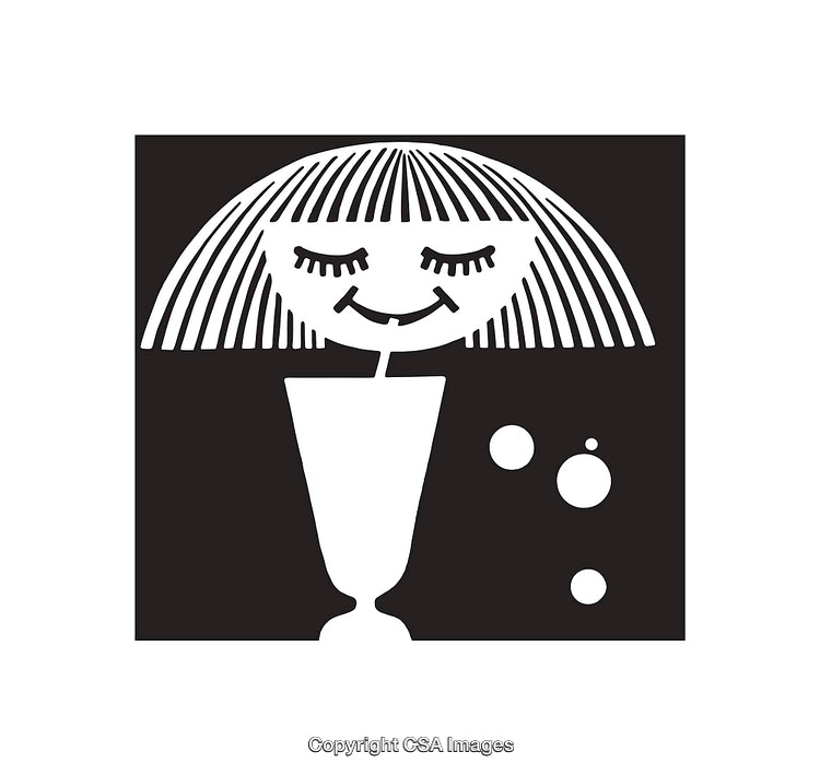 Minimalist Icon of a Smiling Girl with a Beverage