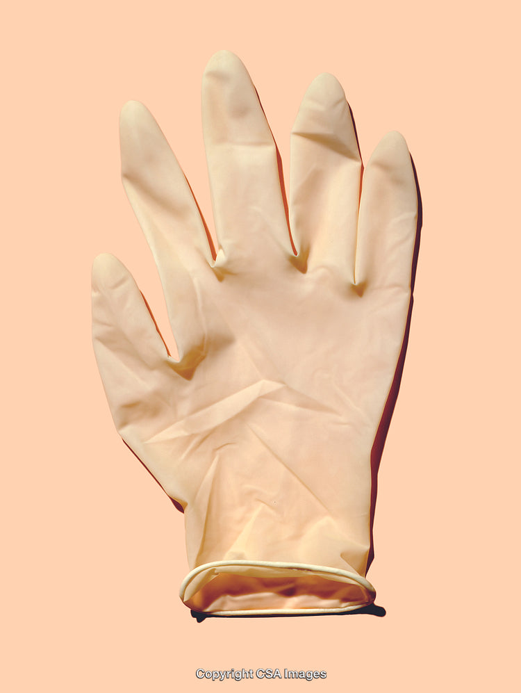 Beige Protective Latex Glove Isolated on Stylish Pastel Background
