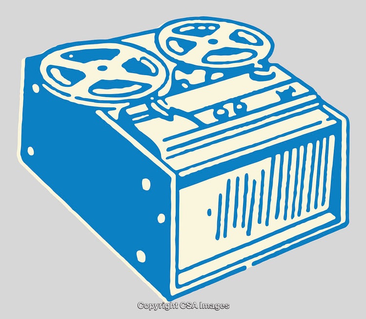 Vintage Blue and Beige Reel-to-Reel Tape Recorder Illustration