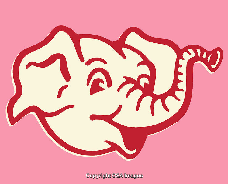 Stylized Pink and Red Line Art Illustration of an Elephant