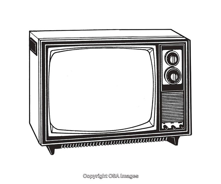 Vintage Black and White Television Line Art Illustration