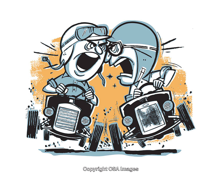 Vintage Illustration of Racing Drivers in a Humorous Cartoon Style