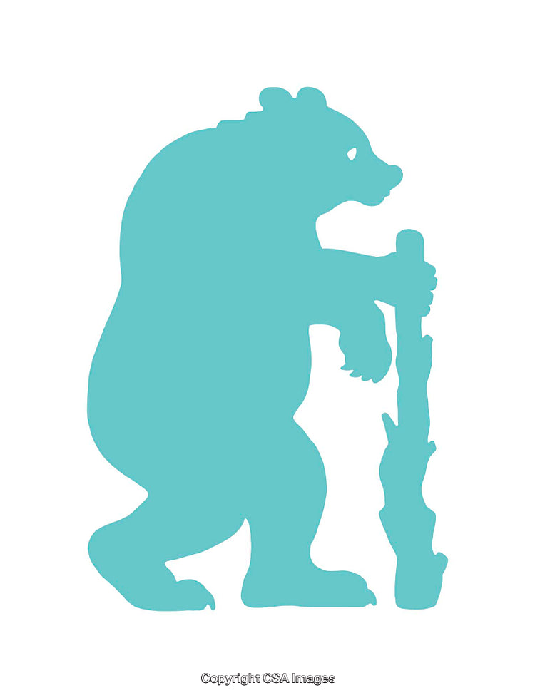Silhouette of a Bear Leaning on a Stick Isolated on White