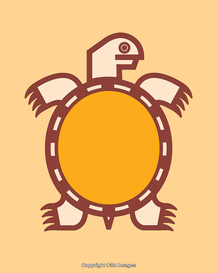 Stylized Illustration of a Turtle in Native Art Style with Bold Colors