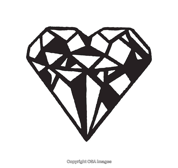 Black and White Line Art of a Heart Shaped Diamond
