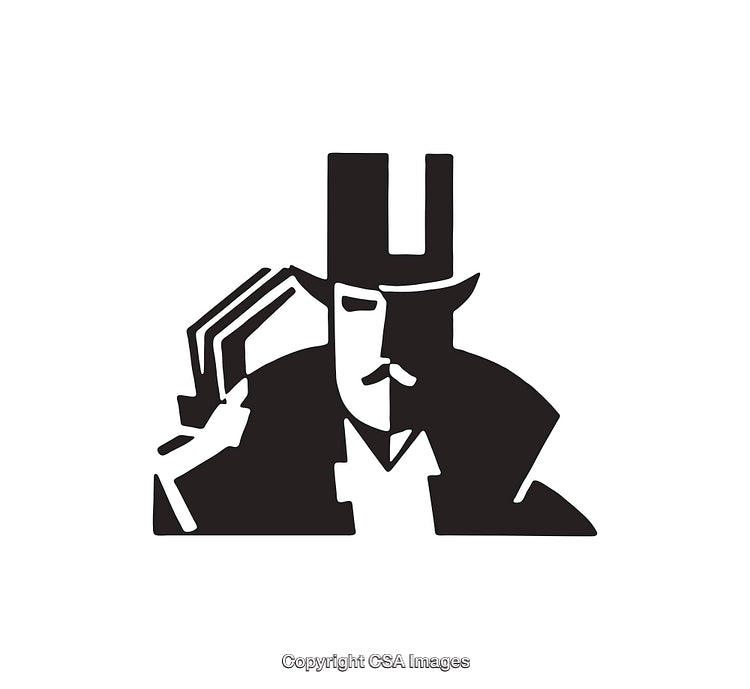 Black and White Icon Depicting a Distinguished Gentleman Wearing a Top Hat