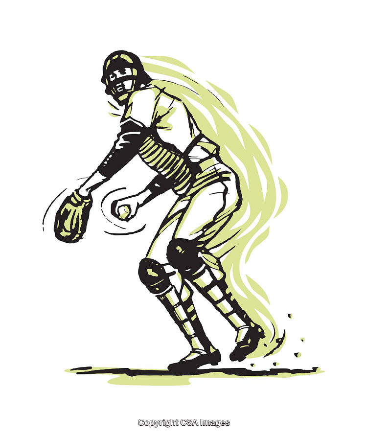 Dynamic Action Illustration of a Catcher Preparing to Throw the Ball