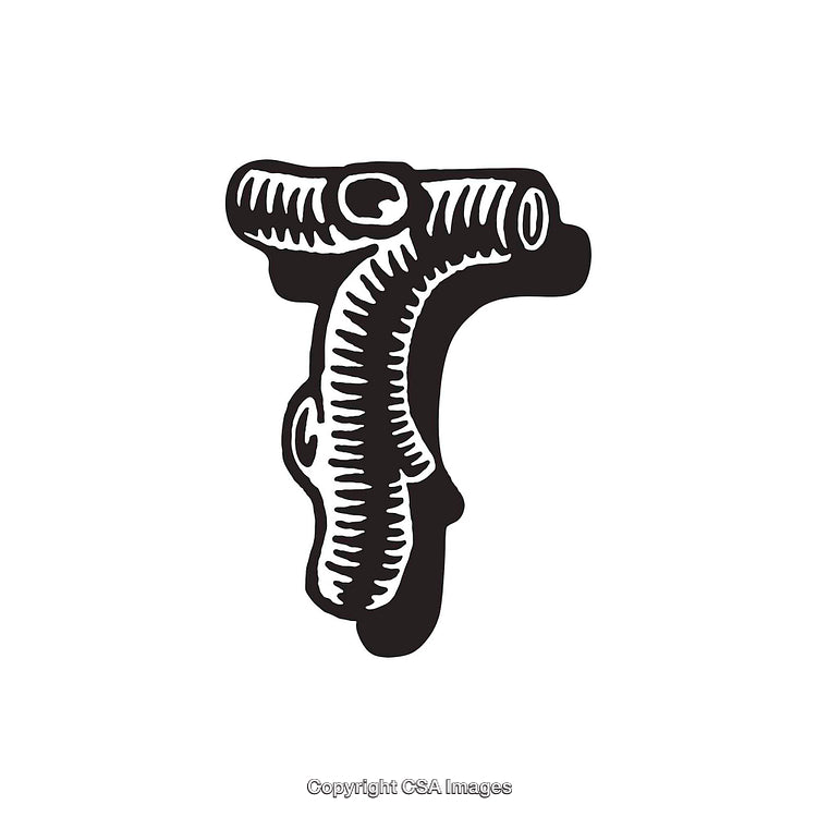 Black and White Illustration of the Letter T in Artistic Style