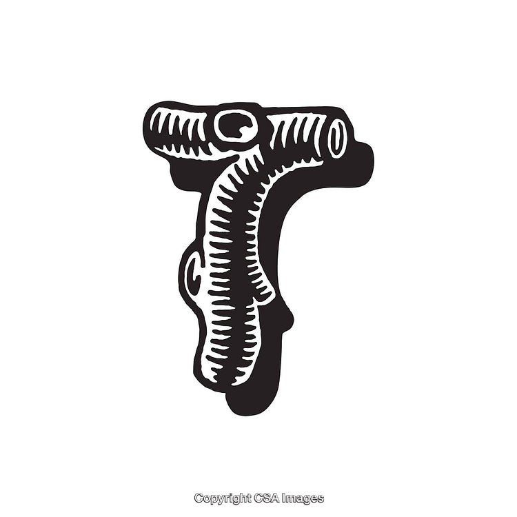 Black and White Illustration of the Letter T in Artistic Style
