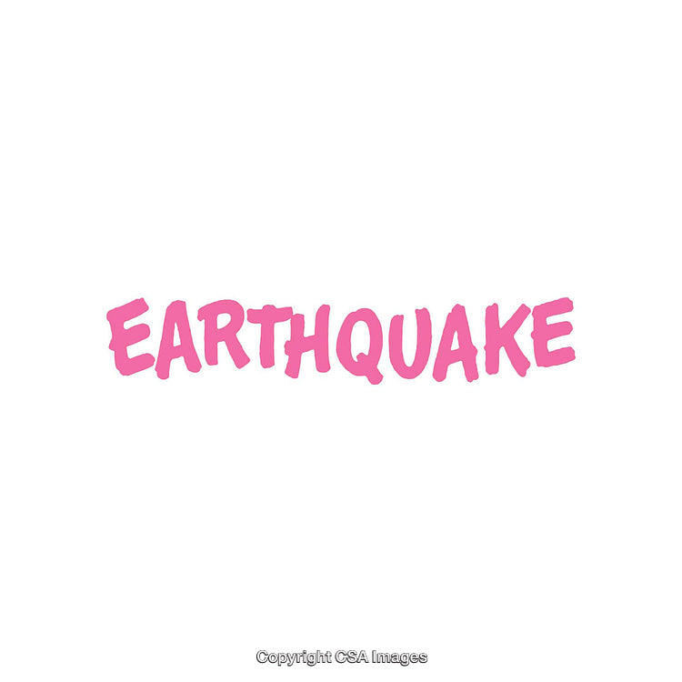 Pink Text 'Earthquake' Against a White Background