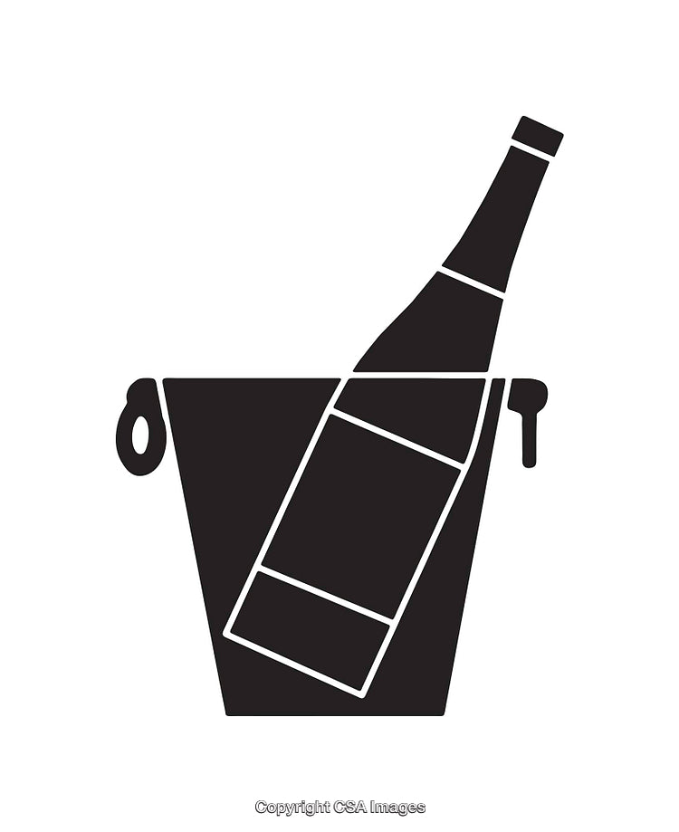 Black and White Line Art of a Bottle in Ice Bucket
