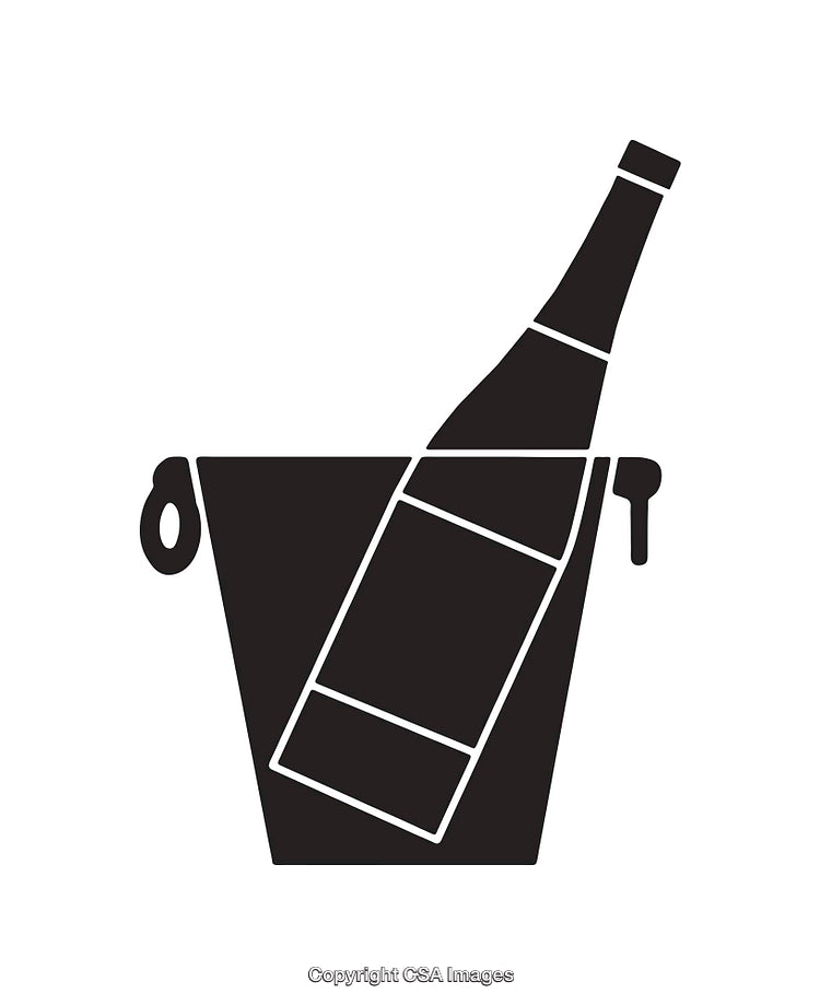 Black and White Line Art of a Bottle in Ice Bucket