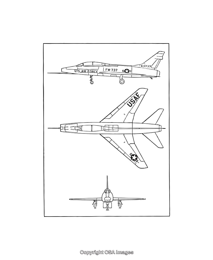 Detailed Black and White Aircraft Diagrams in Multiple Views